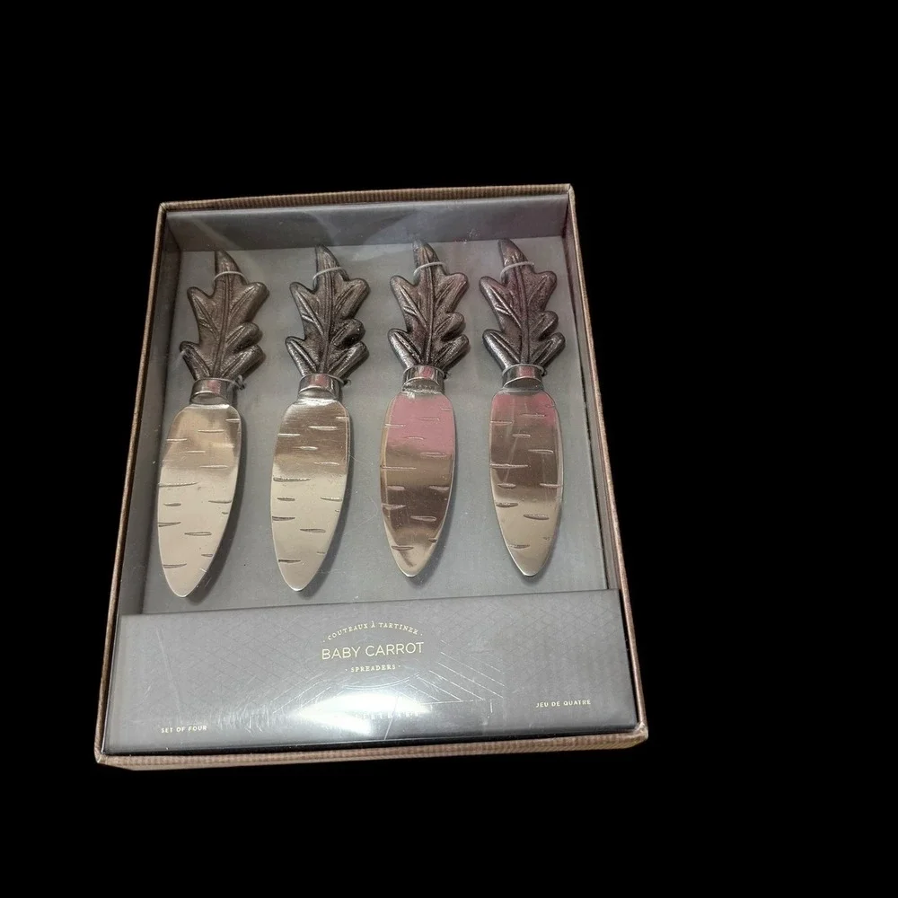 NEW Pottery‎ Barn BABY CARROT Cheese Spreaders - set of 4 - Silver Steel EASTER